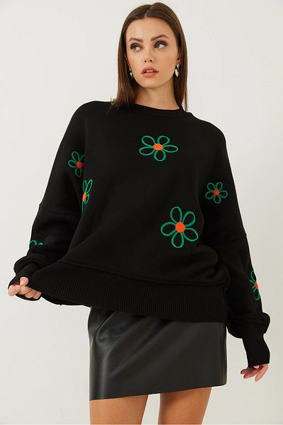 Bianco Lucci Damen-Strickpullover mit Gänseblümchen-Stickerei