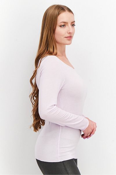 Tchibo Women Round Neck Long Sleeve Plain T-shirt, Lilac