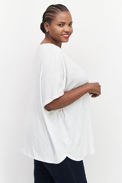 Tchibo Women Tie Neck Short Sleeve Plain Top, White