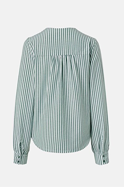 Tchibo Women Button Down Collar Long Sleeve  Stripe Top, Green and White