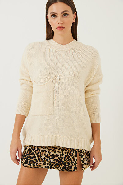 Bianco Lucci Pulover de damă din tricotaje cu model cu buzunar mare