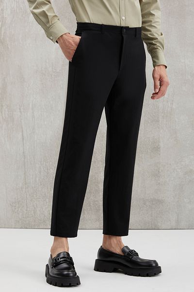 GRIMELANGE Vassel Herren-Hose, 360 Grad dehnbar, technischer Stoff, mit Reißverschluss, Kordel, Schwarz