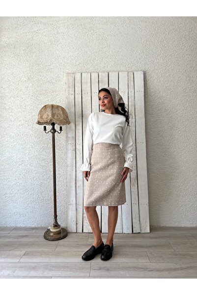 KÜÇÜĞÜM BUTİK Fusta scurtă din tweed bej
