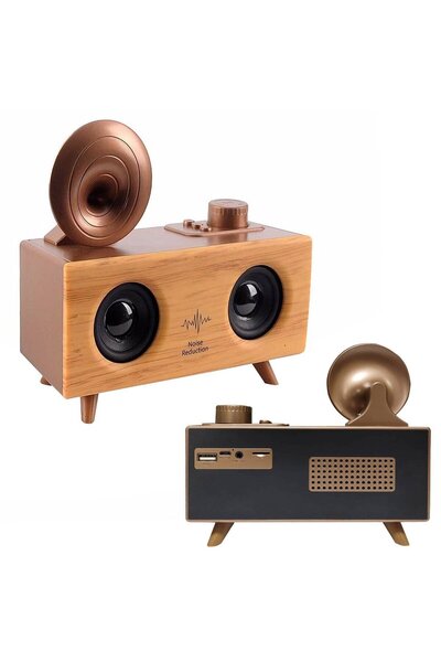 SIGHTZER NOSTALJİK RADYO AHŞAP BLUETOOTH HOPARLÖR SD KART VE USB GİRİŞLİ FM R...