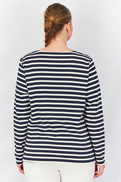 Tchibo Women Round Neck Long Sleeves Stripe Top, Navy