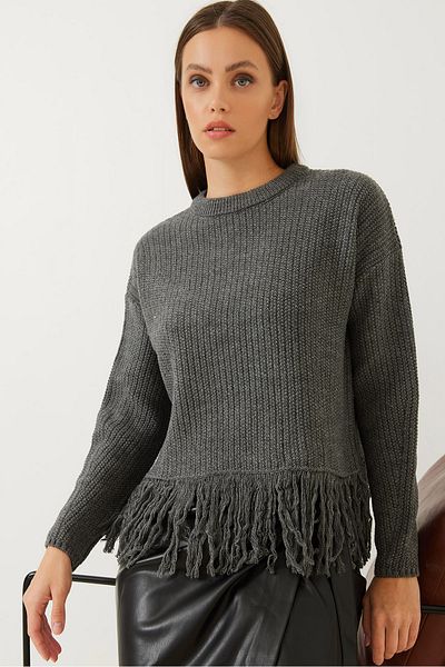 Bianco Lucci Damen Strickpullover mit Rock und Quasten