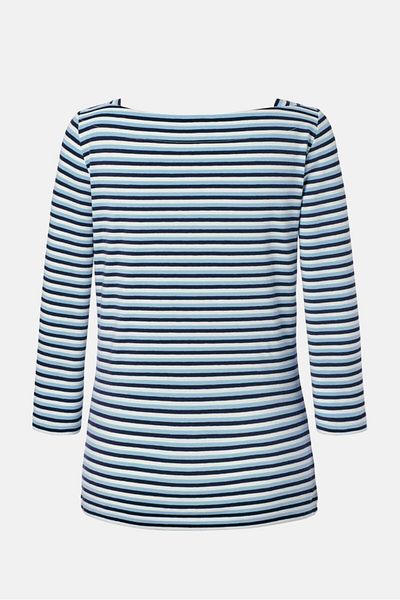 Tchibo Women Boat Neck 3/4 Sleeves Stripe Top, White Combo