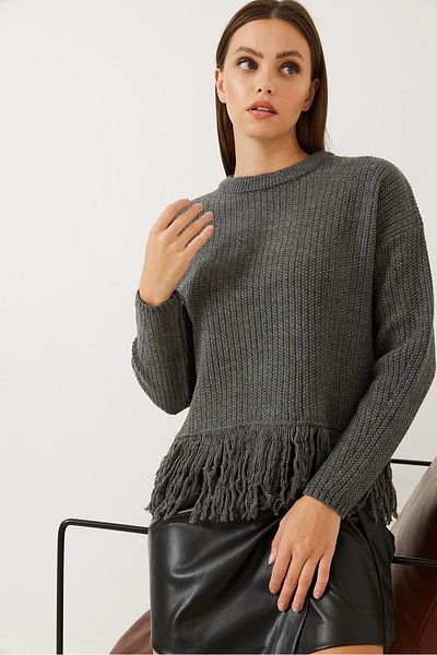 Bianco Lucci Damen Strickpullover mit Rock und Quasten
