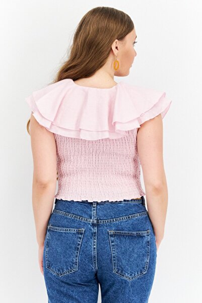 NA-KD Women V-neck Cap Sleeve Plain Top, Pink