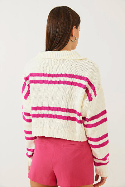 Bianco Lucci Gestreifter Strickpullover für Damen mit Polokragen