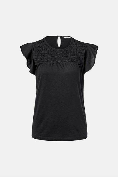 Tchibo Women Flounce Sleeve Textured Top, Black