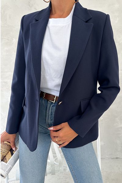 FEMELLE Jachetă blazer căptușită albastru bleumarin pentru femei