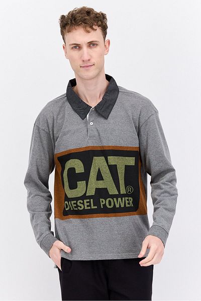 Caterpillar Men Sportswear Fit Long Sleeves Rugby Polo Shirt, Grey Combo