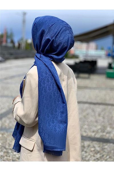 Baştacı Şal din denim albastru cu logo Jacquard D - Bumbac
