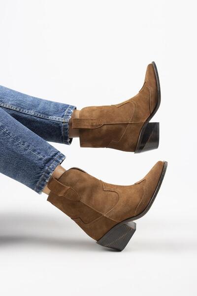 Manijero Ellinor Kadın Hakiki Deri Western Taba Bot