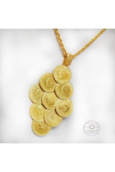 Omar Silver Kadın 9'çeyrekli Kolye 925 Ayar Gümüş Gerçek Altın Kaplama