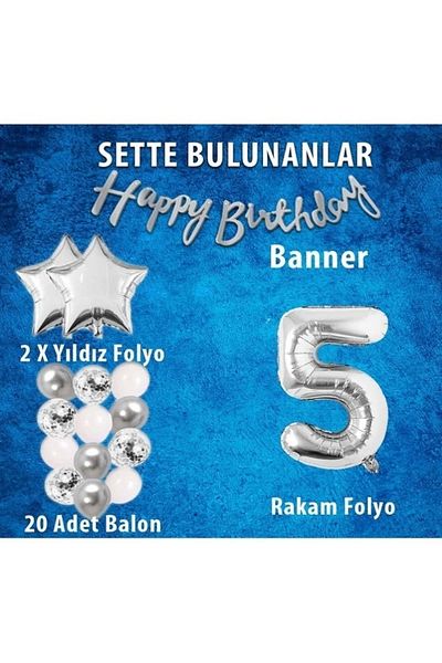 RÖNESANS PARTİ مجموعة احتفالات فضية لعيد الميلاد بعمر 5 سنوات - باللون الأبيض