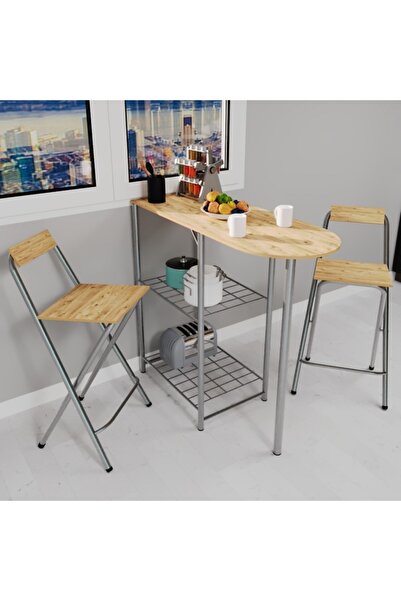 Güzelkan Mutfak Bar Masa Sandalye Takımı Katlanır Bar Sandalye 2 Kişilik Mutf...