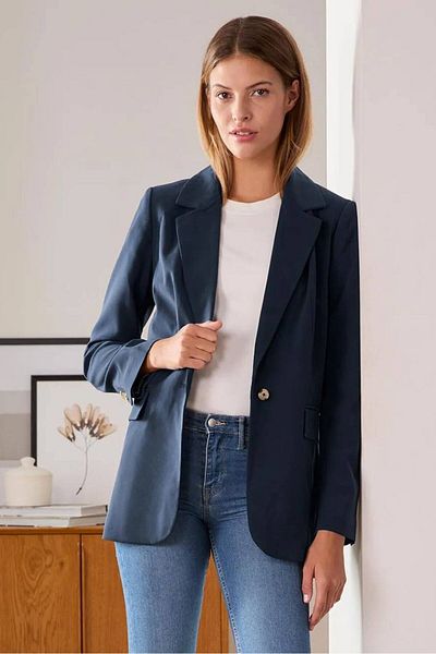 Plain blue blazer top