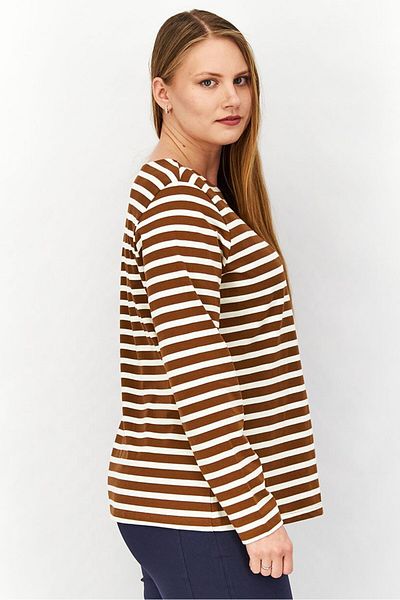 Tchibo Women Round Neck Long Sleeves Stripe Top, Brown
