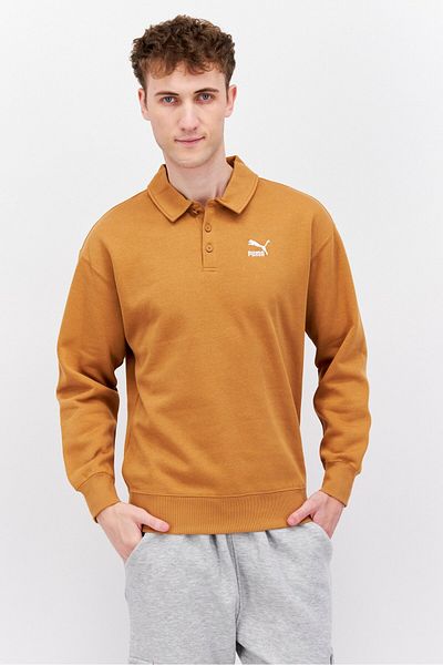 Puma Men Sportswear Fit Long Sleeve Training Polo Shirt, Dusty Tan