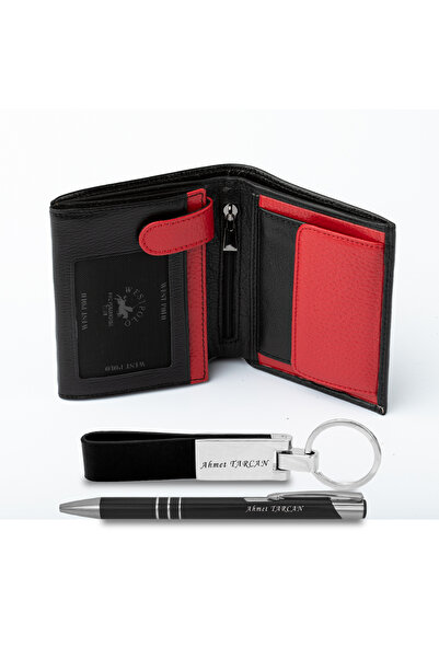 Westpolo West Polo Hakiki Deri  Erkek Cüzdan İsme Özel Kalem ve Anahtarlık He...