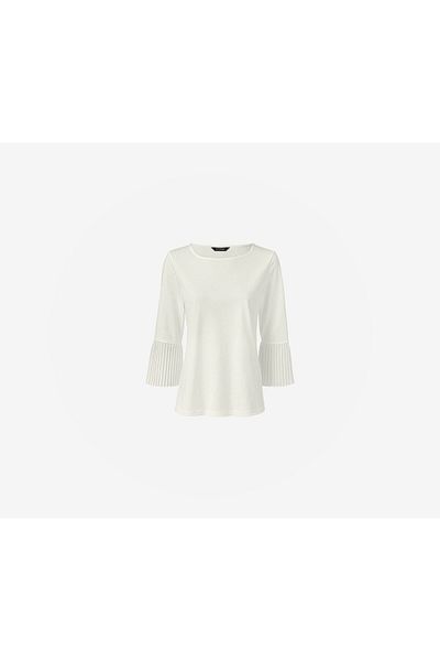 Tchibo Women Round Neckline Long Sleeve Plain Shirt, White