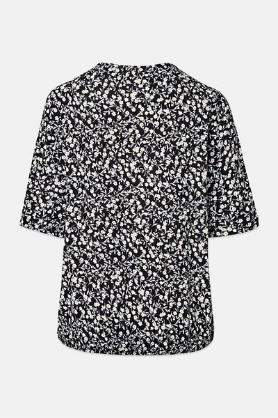 Tchibo Women Round Neck Short Sleeves Floral Blouse, Black