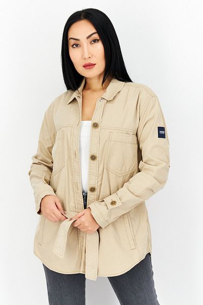 Aigle Women Plain Belted Long Sleeve Jacket, Beige