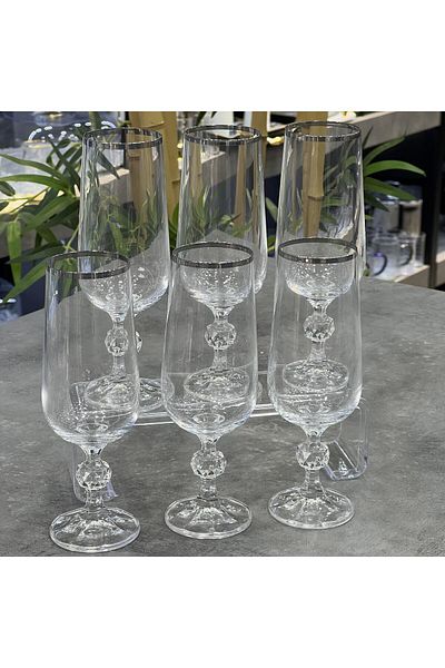 Doğudeko Luster Plain Czechoslavakya Crystal Silver 6-Piece Coffee Side Cup