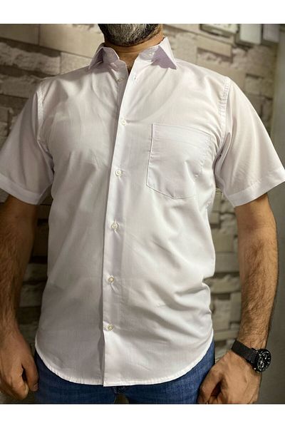 BENESSE Classic Wide Cut Short Sleeve Tie Collar Shirt with Pockets