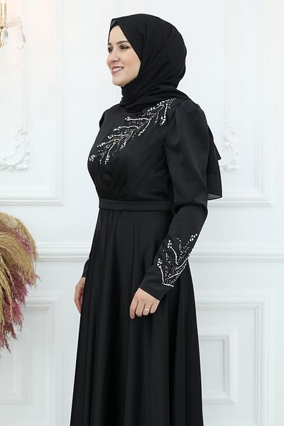 Amine Hüma Βραδινό φόρεμα Berrak Satin Μαύρο