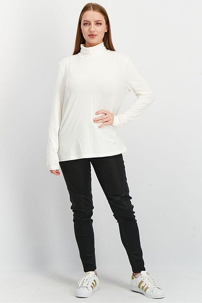 Tchibo Women Turtle Neck Long Sleeve Solid Top, White