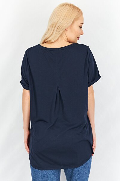 Tchibo Women Round Neck Short Sleeve Plain Top, Navy Blue