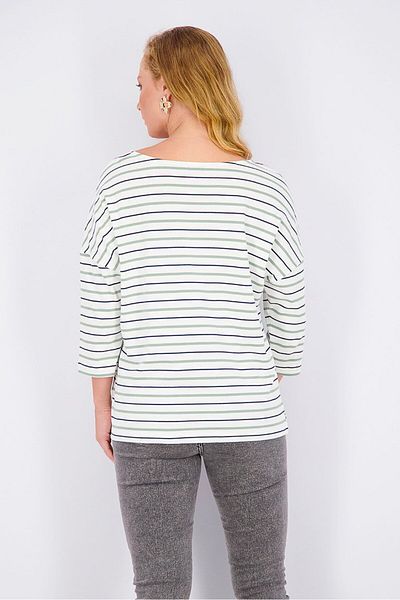 Tchibo Women Crew Neck Stripe Long Sleeve Top, White Combo