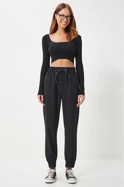 hazelin Women's Black Pocket Cord Belt Jogger Sweatpants Hzl25W-Bd 166741