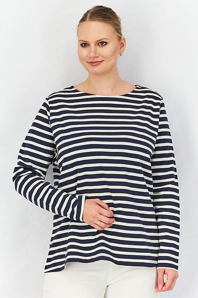 Tchibo Women Round Neck Long Sleeves Stripe Top, Navy