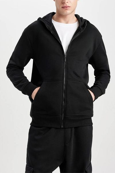 BayBayan Ανδρικό Interlock δύο κλωστών Casual Seasonal Chic μπουφάν με φερμουάρ Fleece Cardigan