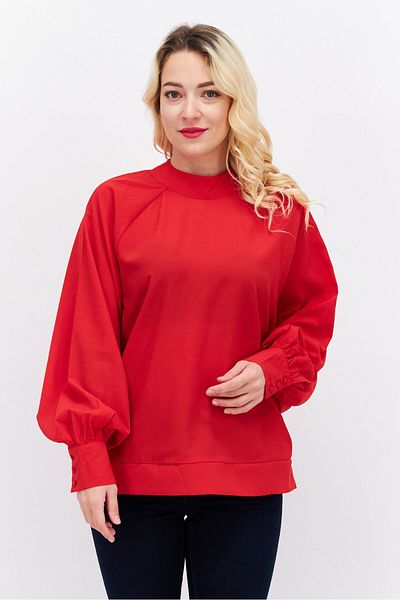 French Connection Women High Neck Long Sleeves Solid Blouse, Red