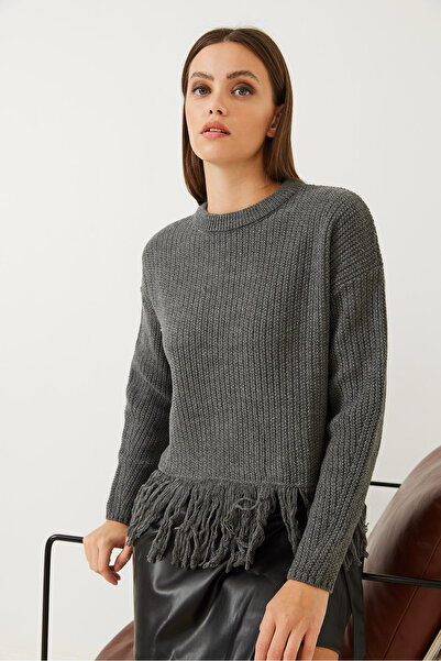 Bianco Lucci Women's Skirt-Tasseled Knitwear Sweater