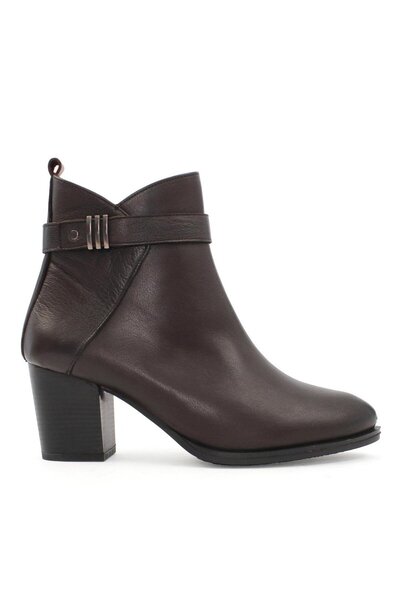 Celal Gültekin Kadın Kahverengi Fermuarlı Kalın Topuklu Deri Bot
