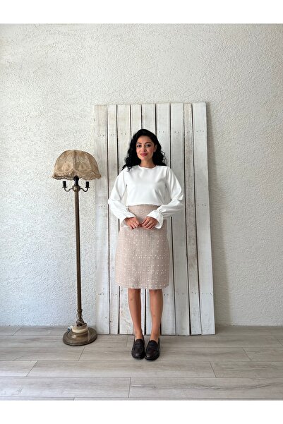 KÜÇÜĞÜM BUTİK Fusta scurtă din tweed bej