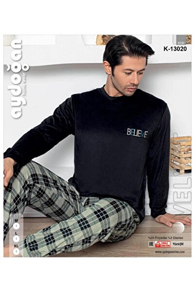 Aydoğan Ανδρικό βελούδινο χειμερινό ποδήλατο με λαιμόκοψη μακρυμάνικο σετ πιτζάμες 13020 - 1 τεμ