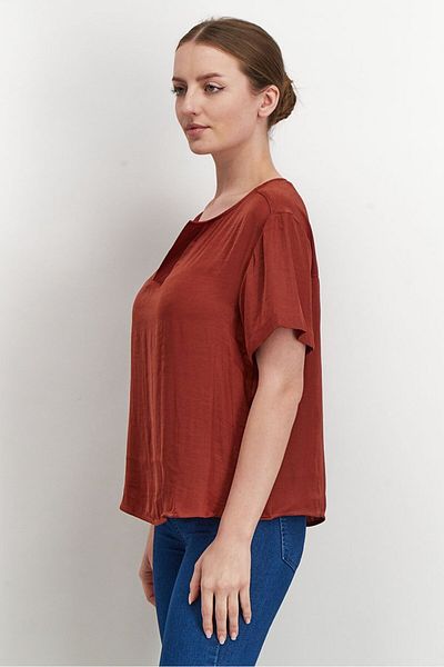 Tchibo Women Split Neckline Short Sleeve Satin Blouse, Brown
