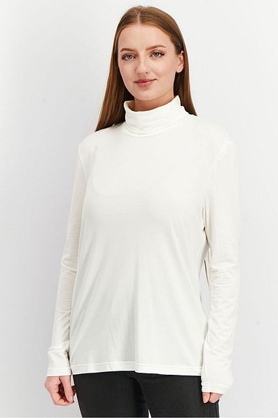 Tchibo Women Turtle Neck Long Sleeve Solid Top, White