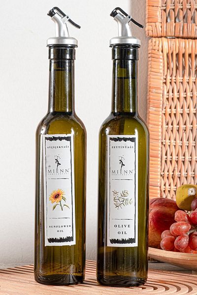Znp Home Amber 2-Piece Oil Pot Set - 375 ml Olive Oil Liquid Bottle with Leak-Proof Lid