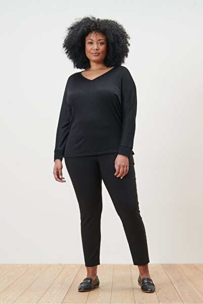 Tchibo Women Comfort Fit V Neck Long Sleeve Plain Shirt, Black