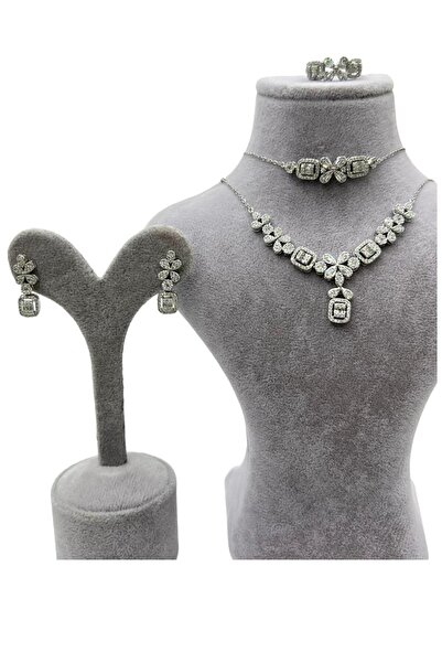 Omar Silver Ithal Trend Zirkon Taşlı Pırlanta Model Set 925 Ayar Gümüş Gerdanlık