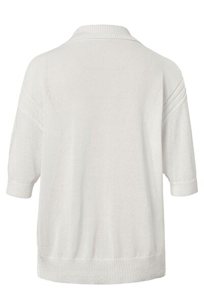 Tchibo Women Spread Collar Short Sleeve Knitted Blouse, Ivory