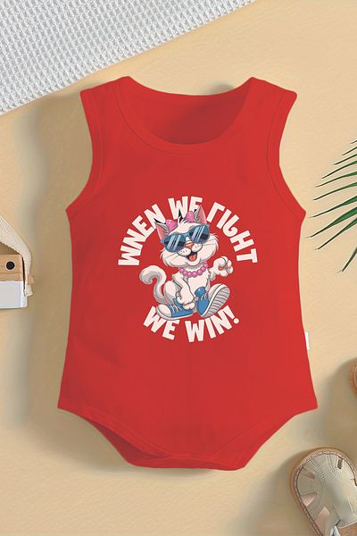 ADABEBEK Cotton Fancy Kitten Printed Baby Bodysuit with Snap Fasteners 22535